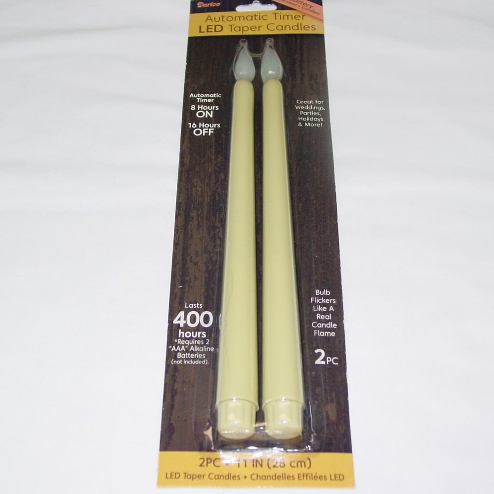 2 PC LED TAPER CANDLES WITH AUTOMATIC TIMER IVORY